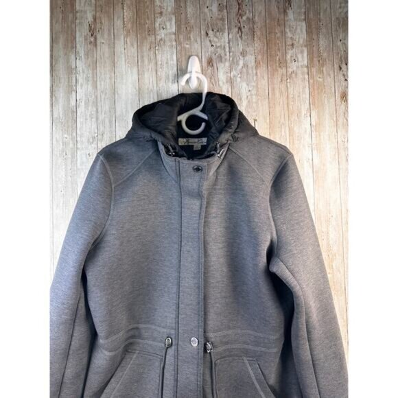 Kenneth Cole Jacket Womens L Gray Black Pockets Cinch Waist Button Zip Outerwear - Picture 3 of 7